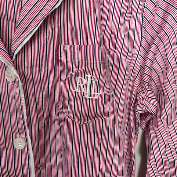 Ralph Lauren Shirt Womens Medium Pink Blue Striped Luxury Logo Pajama Top New - Picture 6 of 10